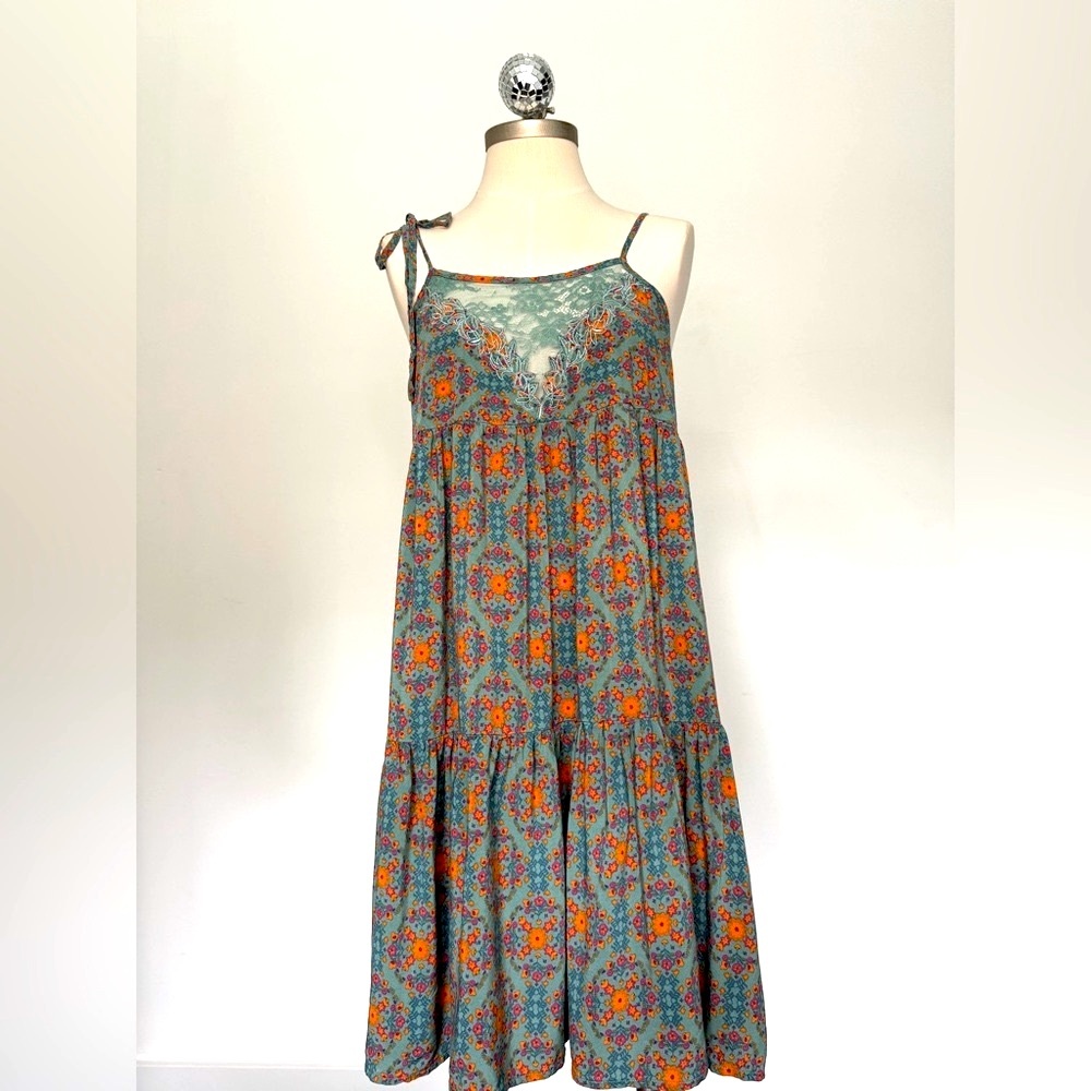 NATURAL LIFE Piper Dress, Teal Floral Sleeveless Spaghetti Strap Sundress,
